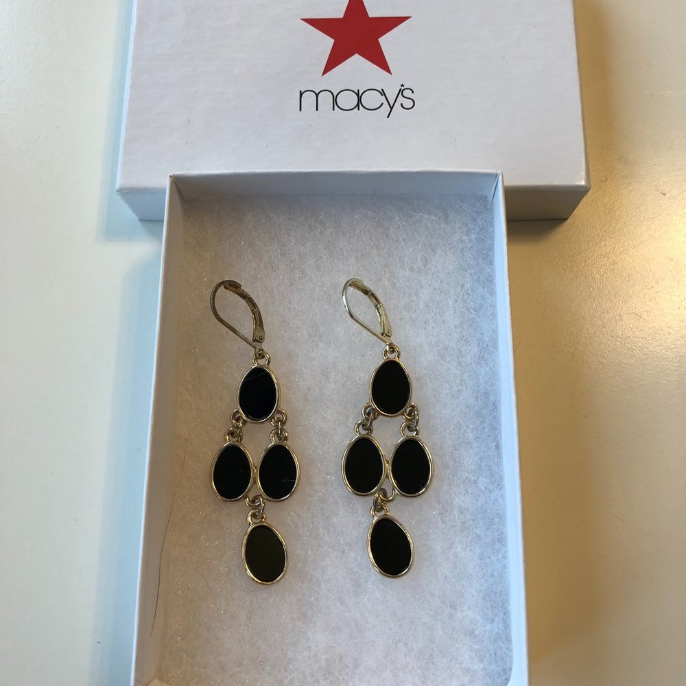 gold tone and black dangling earrings